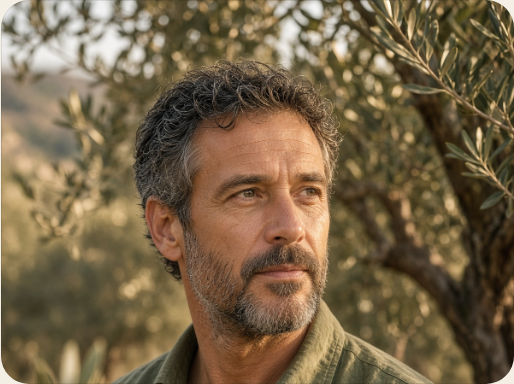 Portrait in an olive grove, in the spirit of David Cummings’s story